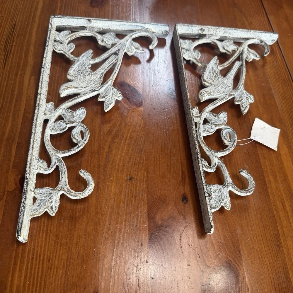 Metal Shelf Brackets Corbels Birds Off White Architectural Cottage Rustic READ